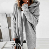 Beate | Damen Strickjacke mit Kapuze, Oversized Cardigan mit Weitem Schnitt in Grau