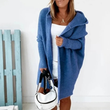 Beate | Damen Strickjacke mit Kapuze, Oversized Cardigan mit Weitem Schnitt in Blau