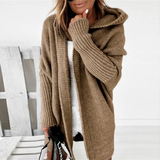 Beate | Damen Strickjacke mit Kapuze, Oversized Cardigan mit Weitem Schnitt in Khaki
