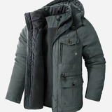 Benedikt | Herren Winterjacke mit Kapuze, Fleece und Windschutz in Grau