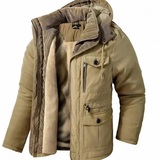 Benedikt | Herren Winterjacke mit Kapuze, Fleece und Windschutz in Khaki
