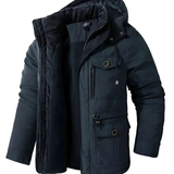 Benedikt | Herren Winterjacke mit Kapuze, Fleece und Windschutz in Blau