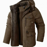 Benedikt | Herren Winterjacke mit Kapuze, Fleece und Windschutz in Braun