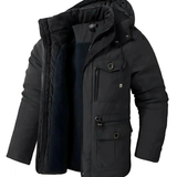 Benedikt | Herren Winterjacke mit Kapuze, Fleece und Windschutz in Schwarz