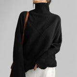 Barbara | Damen Oversized Winterpullover mit Muster und Rollkragen in Schwarz