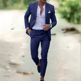 PAYPAL-DISPUTE_Leichter Herren Leinenanzug – 2-teilig, Slim Fit, ideal für Sommer, Hochzeit & Business in Blau