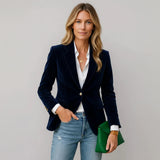 Bettina | Damen Taillierter Samtblazer Ein-Knopf – Samtblazer Tailliert Elegant 2026 in Marineblau