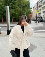 Retro-Wildlederjacke mit langen Ärmeln - Valentina in Beige