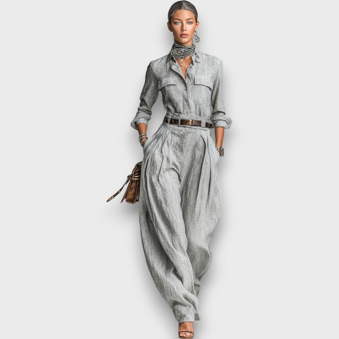 Malvine – Zweiteiliges Set aus Baumwoll-Leinen mit Gürtel