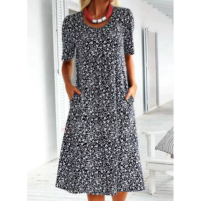 Jehaia - Lässiges Kleid mit Rundhalsausschnitt und Blumenmuster