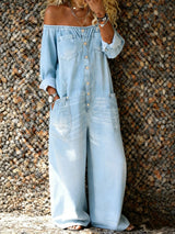 Noa | Denim-Jumpsuit mit Off-Shoulder-Ausschnitt in Hellblau