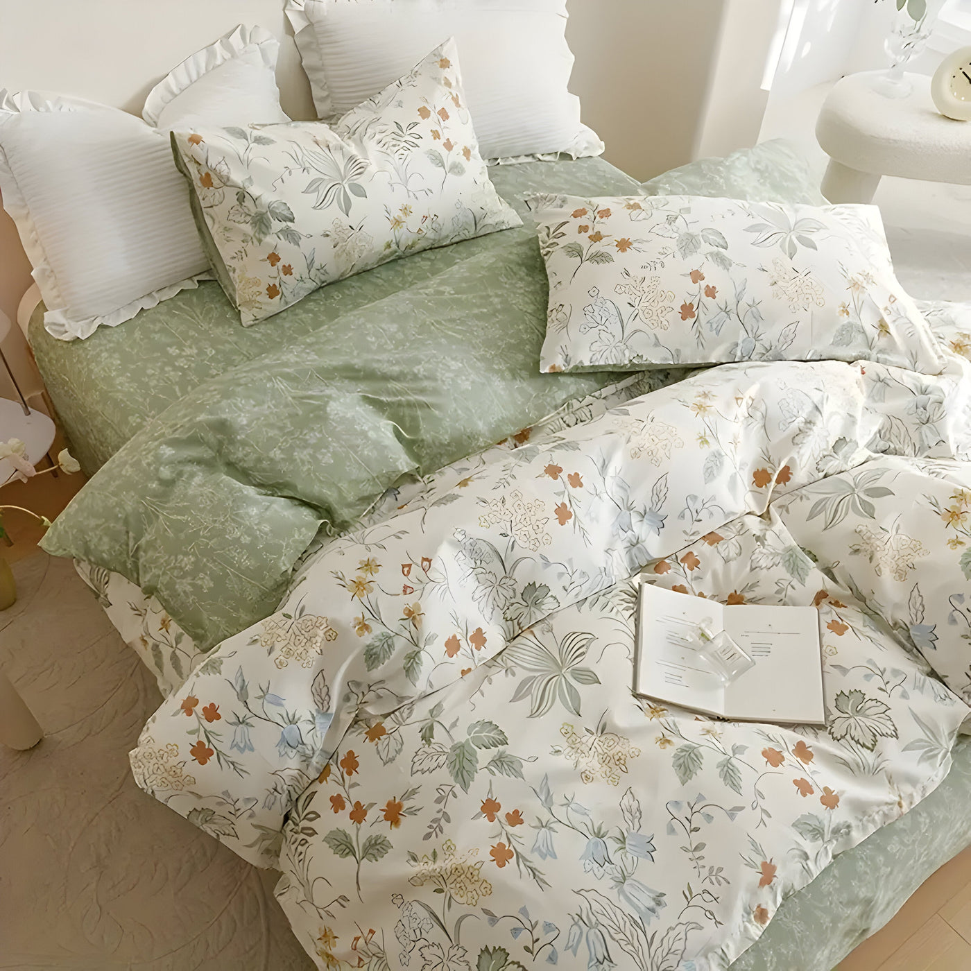 SpringBreeze Bettdecken-Set - 3-teiliger Floral-Bettdeckenbezug