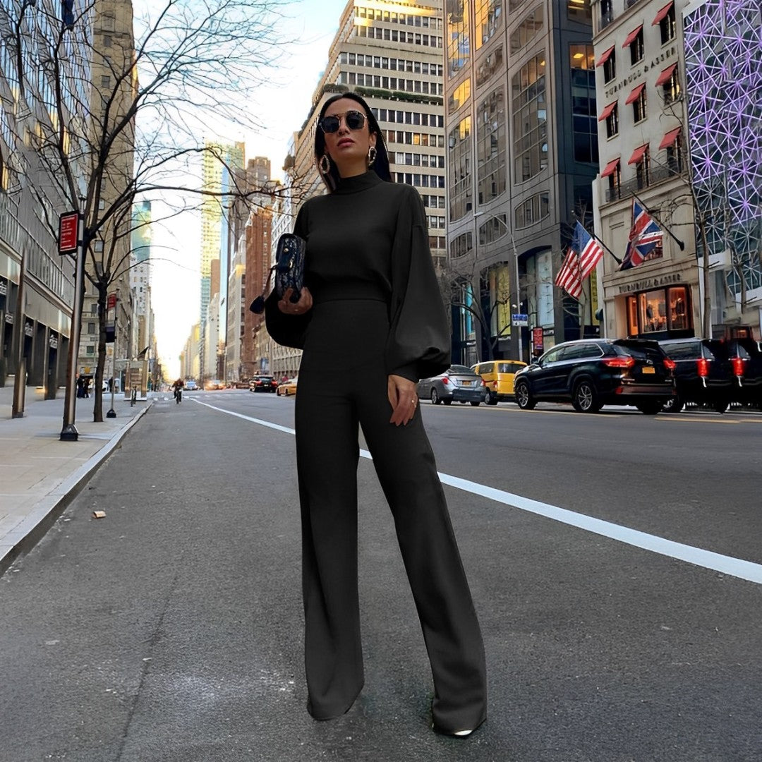 Cerys - Eleganter Langarm-Overall mit Stehkragen