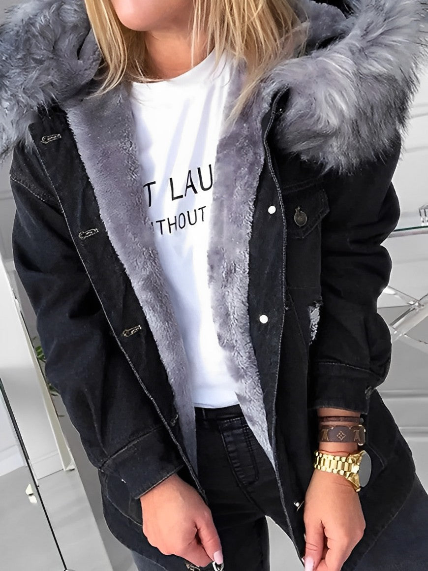 Ragnar - Damen Jeansjacke mit Pelzkragen