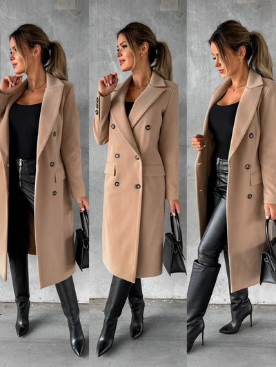 Arianne - Eleganter Zweireihiger Wollmantel für Damen