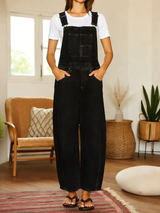 Nora | Denim Latzhose Jumpsuit mit Taschen in Schwarz