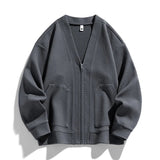Herren-Strickjacke mit Strukturmuster, Reißverschluss und Taschen – Ciro in Grau