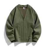 Herren-Strickjacke mit Strukturmuster, Reißverschluss und Taschen – Ciro in Militärgrün