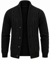 Herren-Strickjacke mit Zopfmuster, Schalkragen und Knöpfen – Gauthier in Schwarz