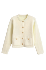 Damen-Strickjacke mit goldenen Knöpfen und Taschen – Aramilla in Beige