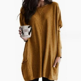 Carlotta | Damen Langer Pullover mit Zwei Taschen in Khaki