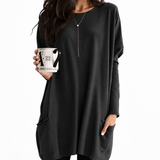 Carlotta | Damen Langer Pullover mit Zwei Taschen in Schwarz