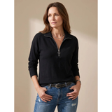 Catrina | Damen Pullover mit Kragen und Halb Zip in Schwarz