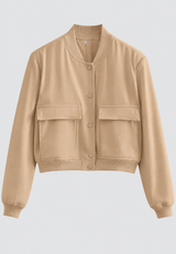 Kurze Bomberjacke für Damen mit Druckknöpfen – Mélisande in Beige