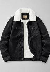 Herrenjacke in Wildlederoptik mit Futter in Lammfelloptik – Bruno in Schwarz