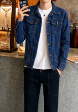 Jeansjacke im Washed-Look mit Pattentaschen – Stellan in Marineblau