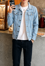 Jeansjacke im Washed-Look mit Pattentaschen – Stellan in Blau