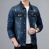 Herren-Jeansjacke im Washed-Look mit Pattentaschen – Armand in Marineblau