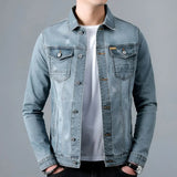 Herren-Jeansjacke im Washed-Look mit Pattentaschen – Armand in Grau