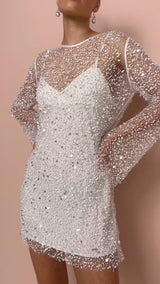 Sky | Damen Glitzer Partykleid | Mini in Weiß