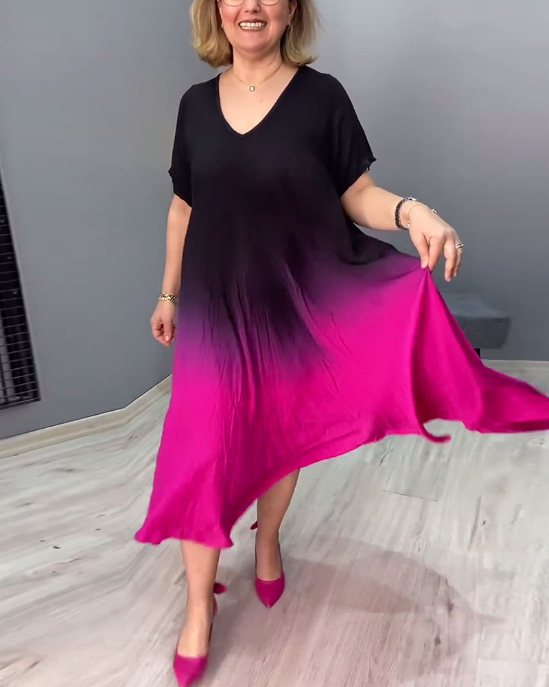 Birgit - Lässiges Ombre-Maxikleid mit V-Ausschnitt