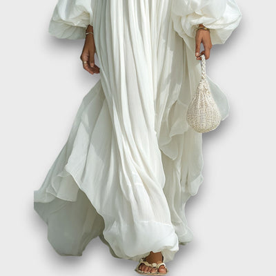 Elviera – Fließendes Maxikleid mit Falten und Ballonärmeln