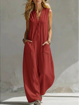Farella - Jumpsuit mit weitem Bein und lockerer Passform in Rot