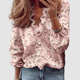 Clementine | Damen Florale Rüschen Langarmbluse in Rosa