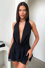 Drapiertes durchsichtiges Mesh Minikleid in Schwarz