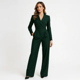 Bettina | Damen Eleganter Jumpsuit V-Ausschnitt Weite Beine – Jumpsuit Elegant 2026 in Grün