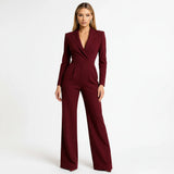 Bettina | Damen Eleganter Jumpsuit V-Ausschnitt Weite Beine – Jumpsuit Elegant 2026 in Rot