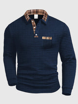 Crispin | Herren Langarm Poloshirt mit Karokragen in Dunkel Blau