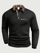 Crispin | Herren Langarm Poloshirt mit Karokragen in Schwarz