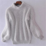 Amarie | Vintage-Angorapullover: Locker gestrickt und einfarbig in Grau