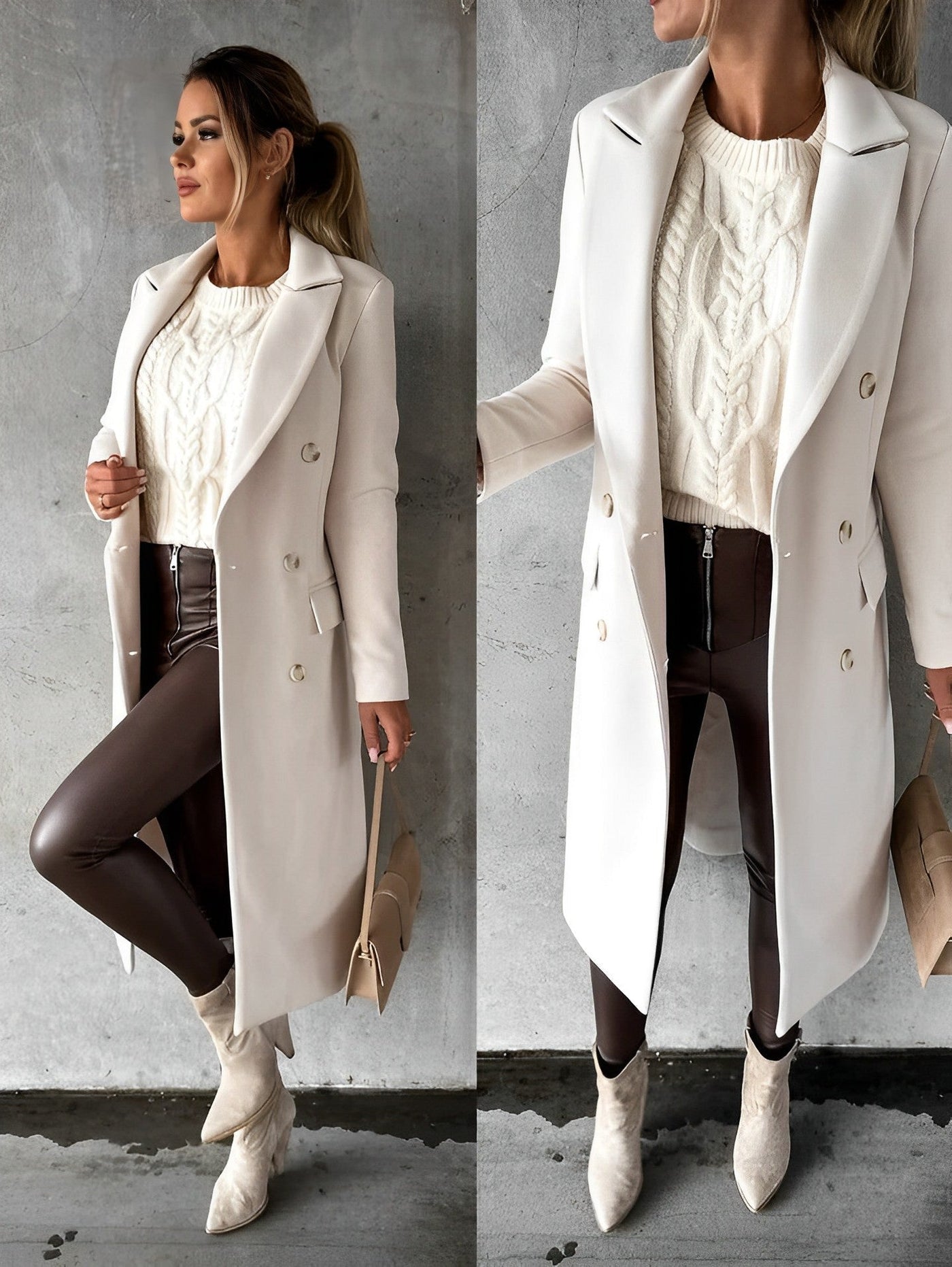 Arianne - Eleganter Zweireihiger Wollmantel für Damen