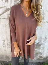 Annika | Damen Pullover mit Lockerer Passform und V-Ausschnitt in Braun