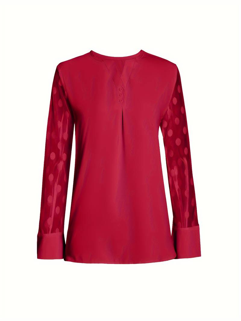 Amalia - Strickbluse Damen V-Ausschnitt Knopfleiste