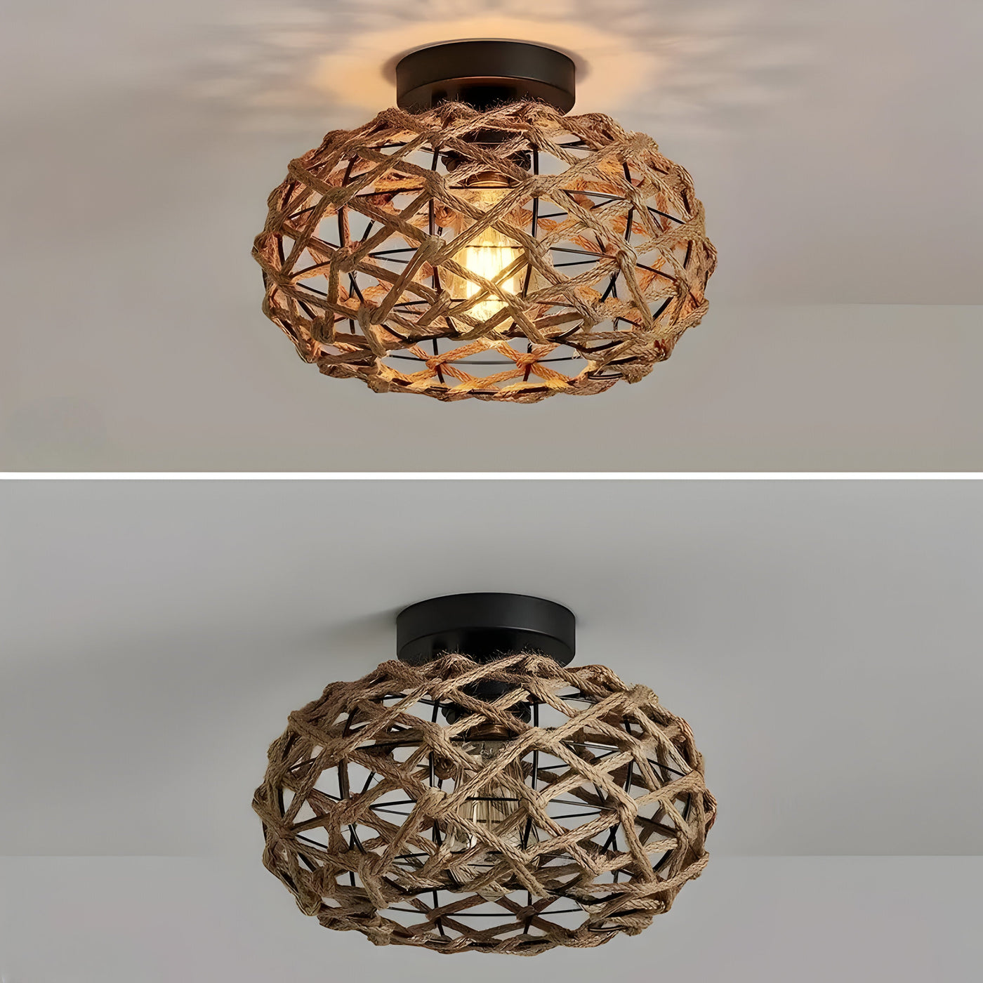 BohoGlow Nest - Küste Gewebt Hanfseil-Käfig Leuchte