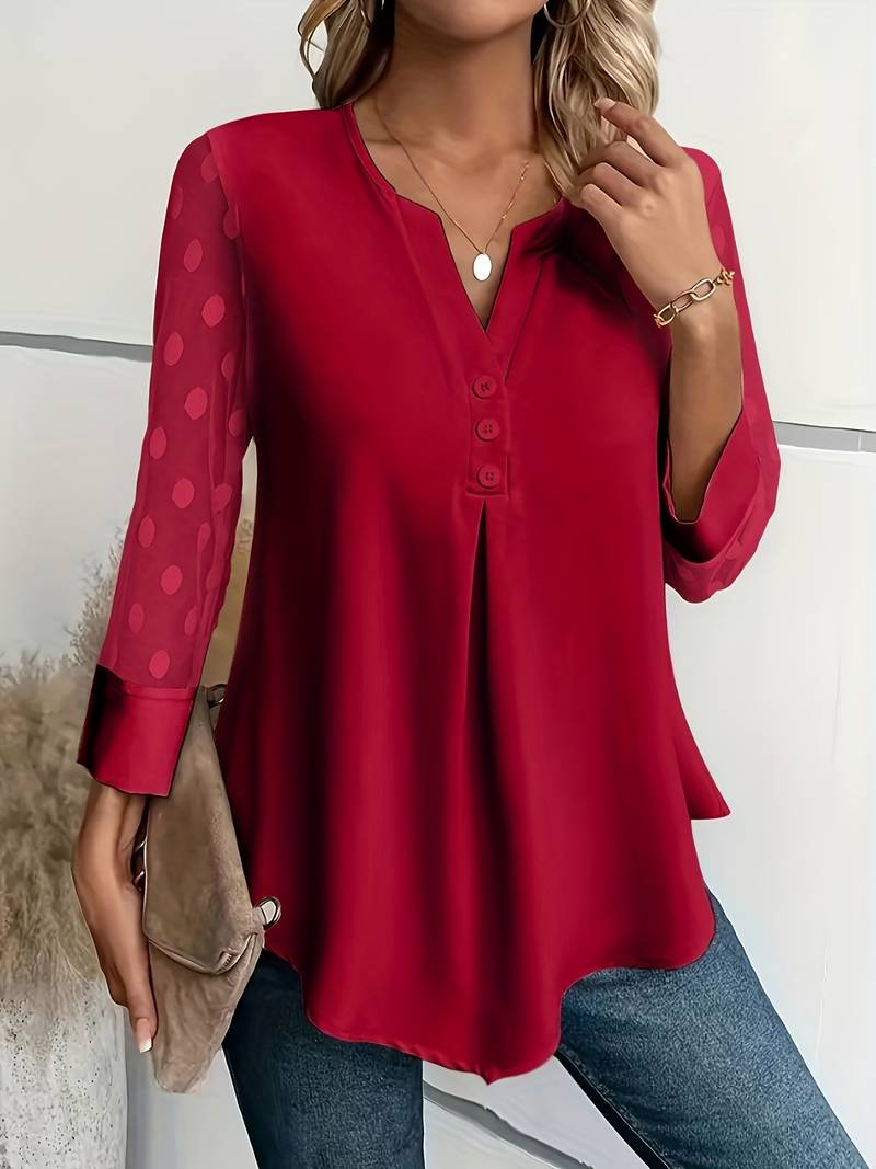 Amalia - Strickbluse Damen V-Ausschnitt Knopfleiste