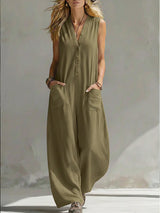 Farella - Jumpsuit mit weitem Bein und lockerer Passform in Olivgrün